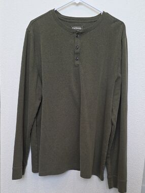 Express Olive Green Long Sleeve Henley Shirt